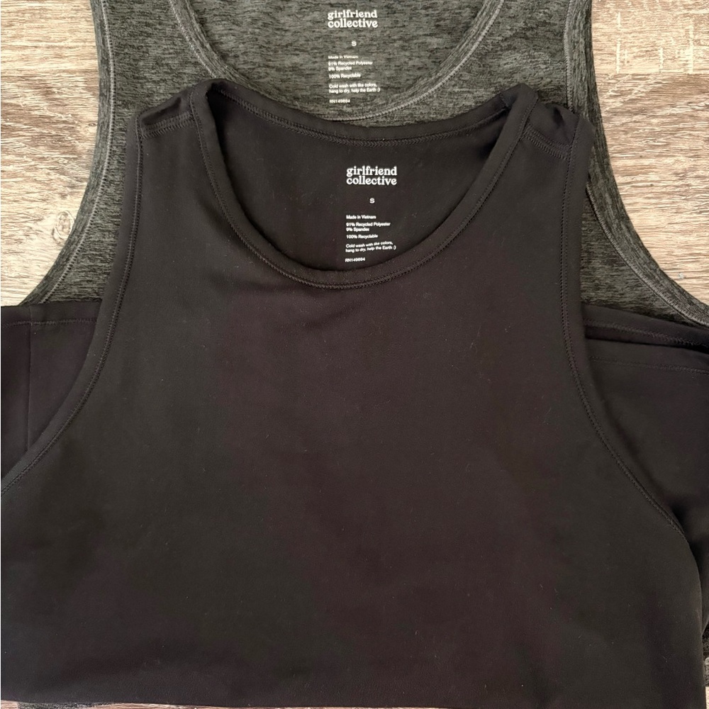 Girlfriend Collective Black and Dark Gray Tank Tops